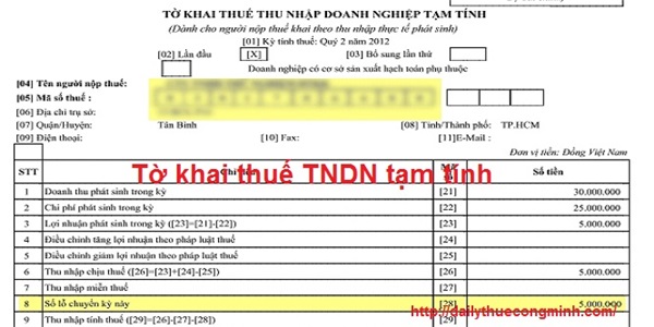 Hướng dẫn lập tờ khai thuế TNDN tạm tính (01A/TNDN) trên phần mềm HTKK